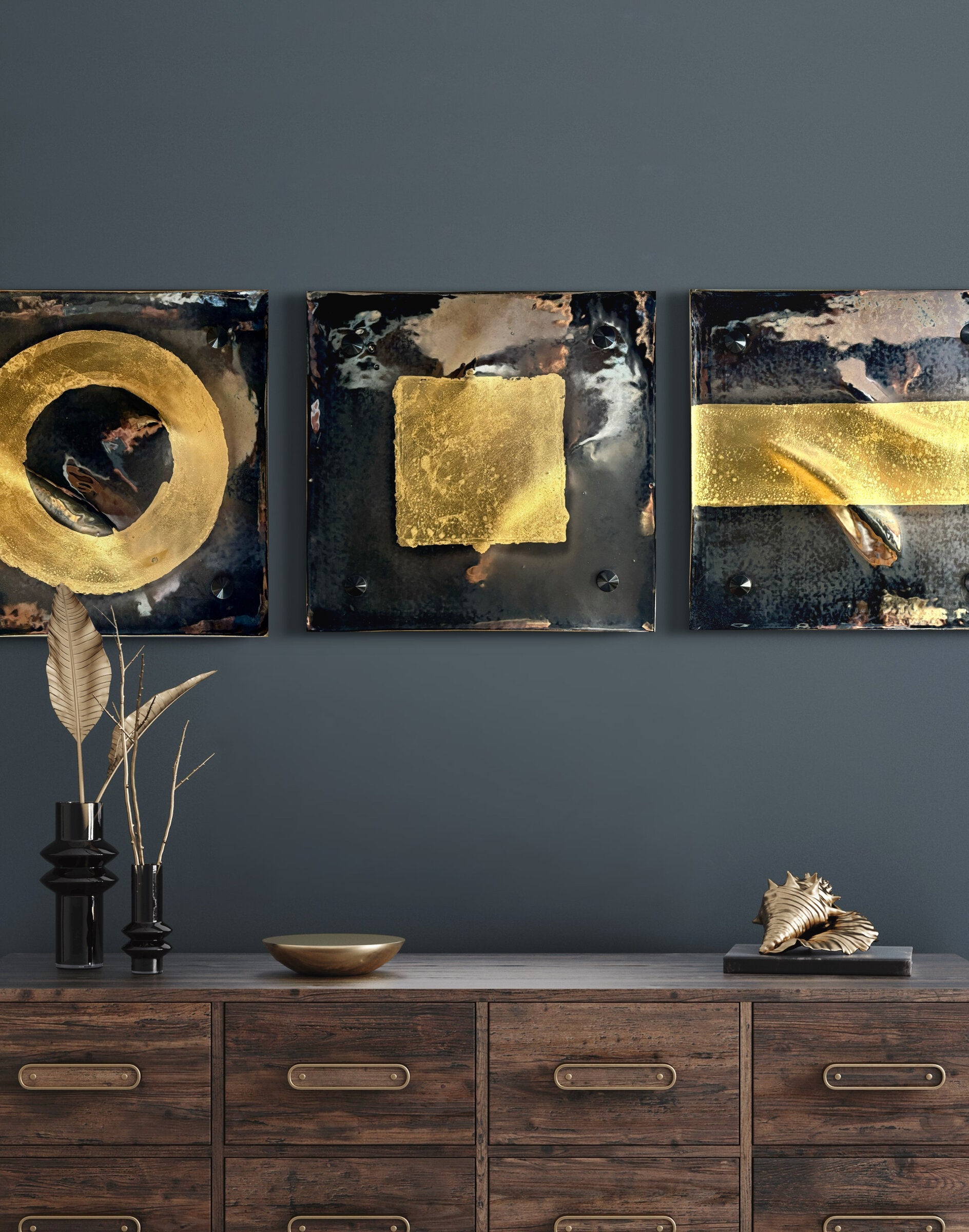 Circle, Line, Square in Palladium and Gold