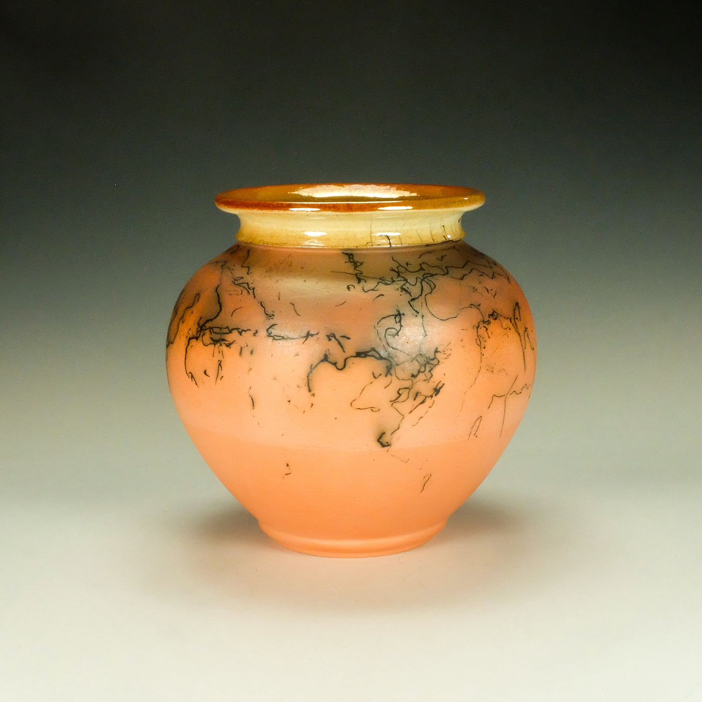 Squat Orange Horsehair Raku Jar