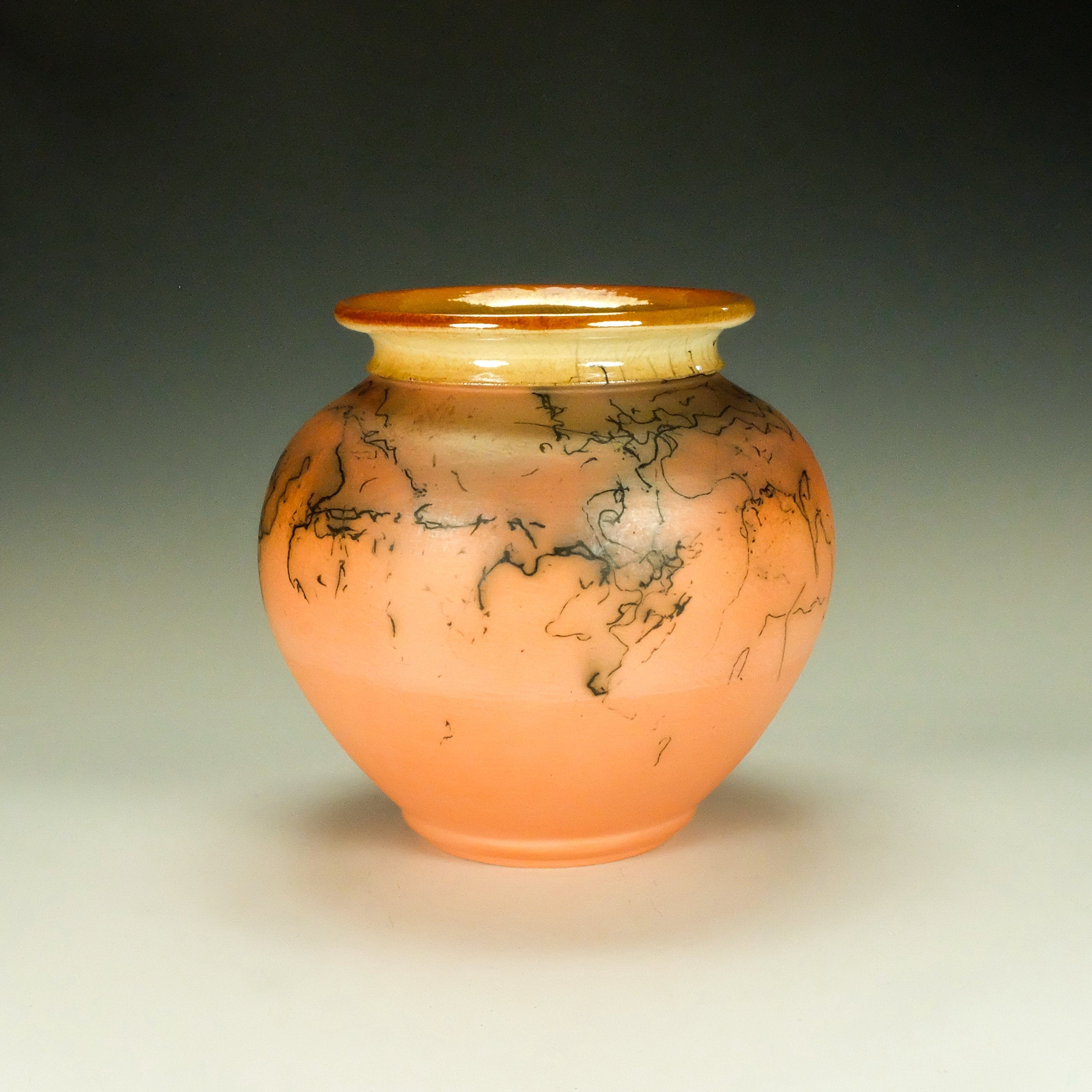 Squat Orange Horsehair Raku Jar