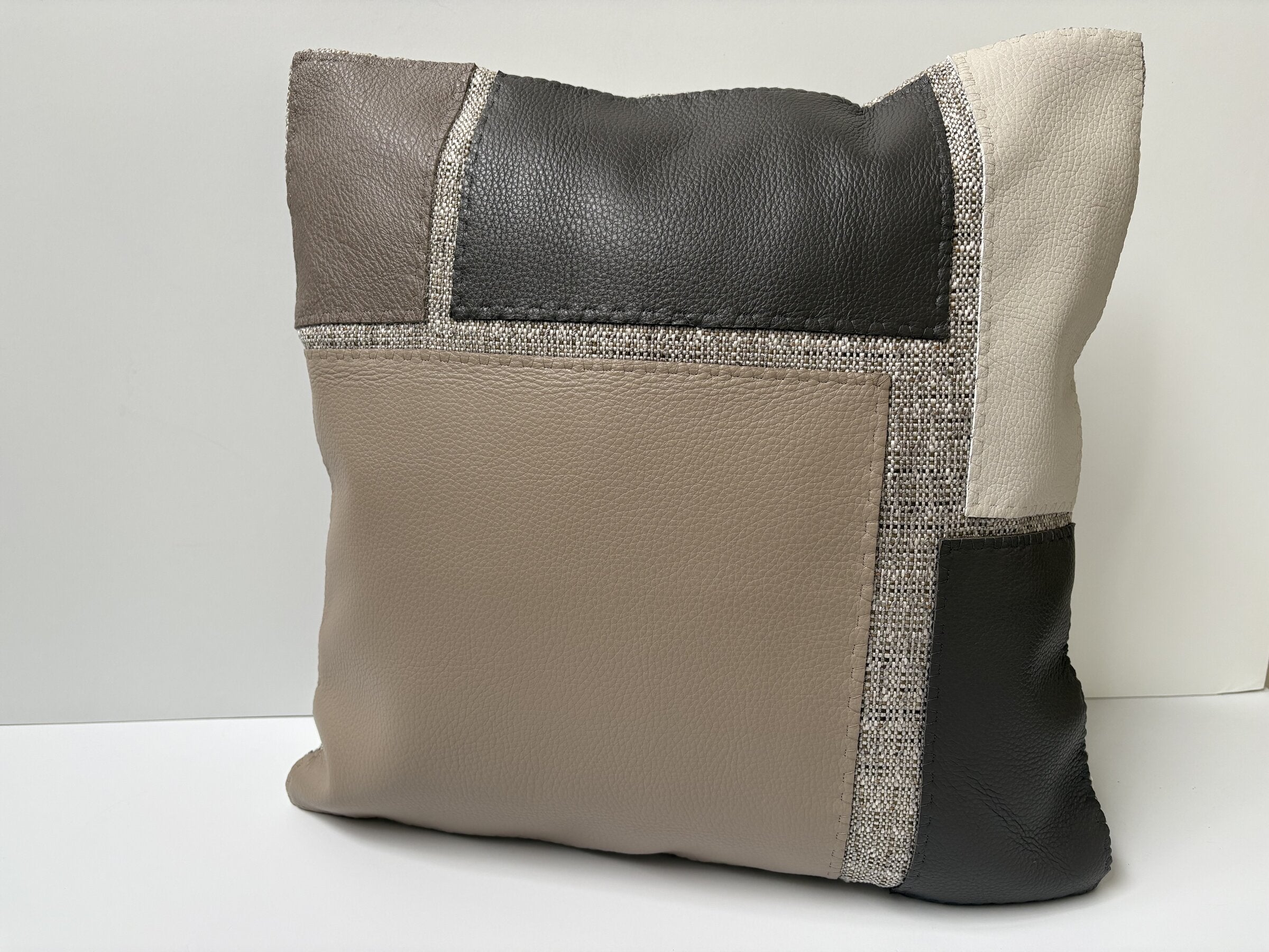 Leather Appliqued Color Blocked Pillow #1