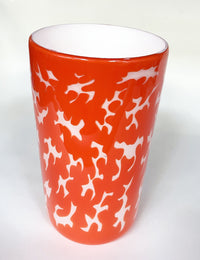 Red-Orange and White Tall Cylinder Vase
