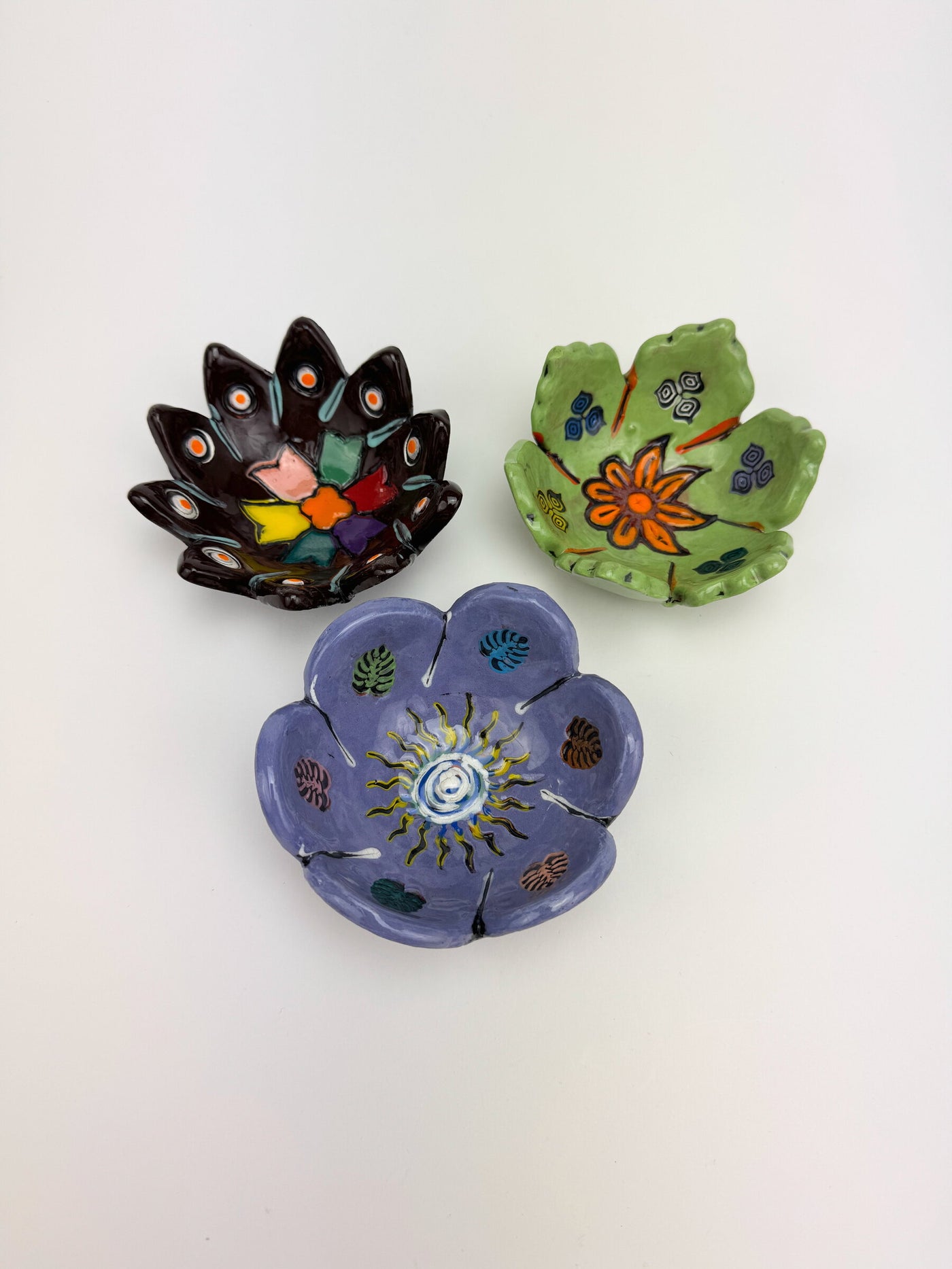Mini Flower Bowl Set in Black, Purple and Green
