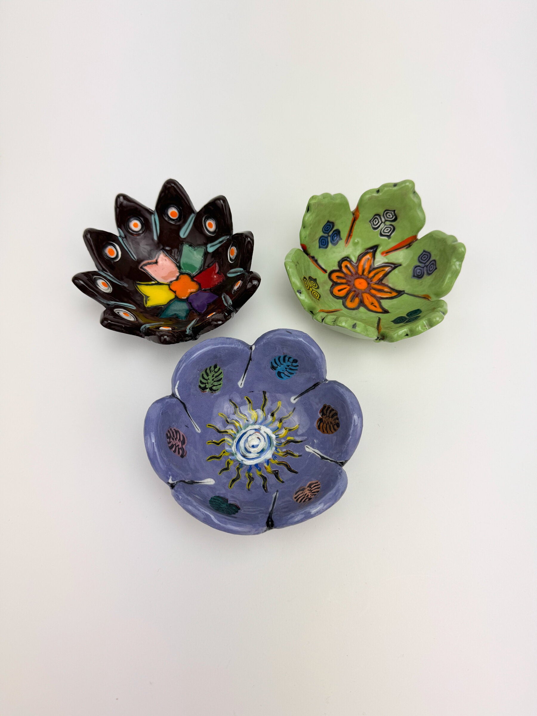 Mini Flower Bowl Set in Black, Purple and Green