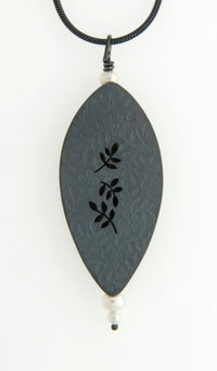 Oxidized Box Pendant with Pearls