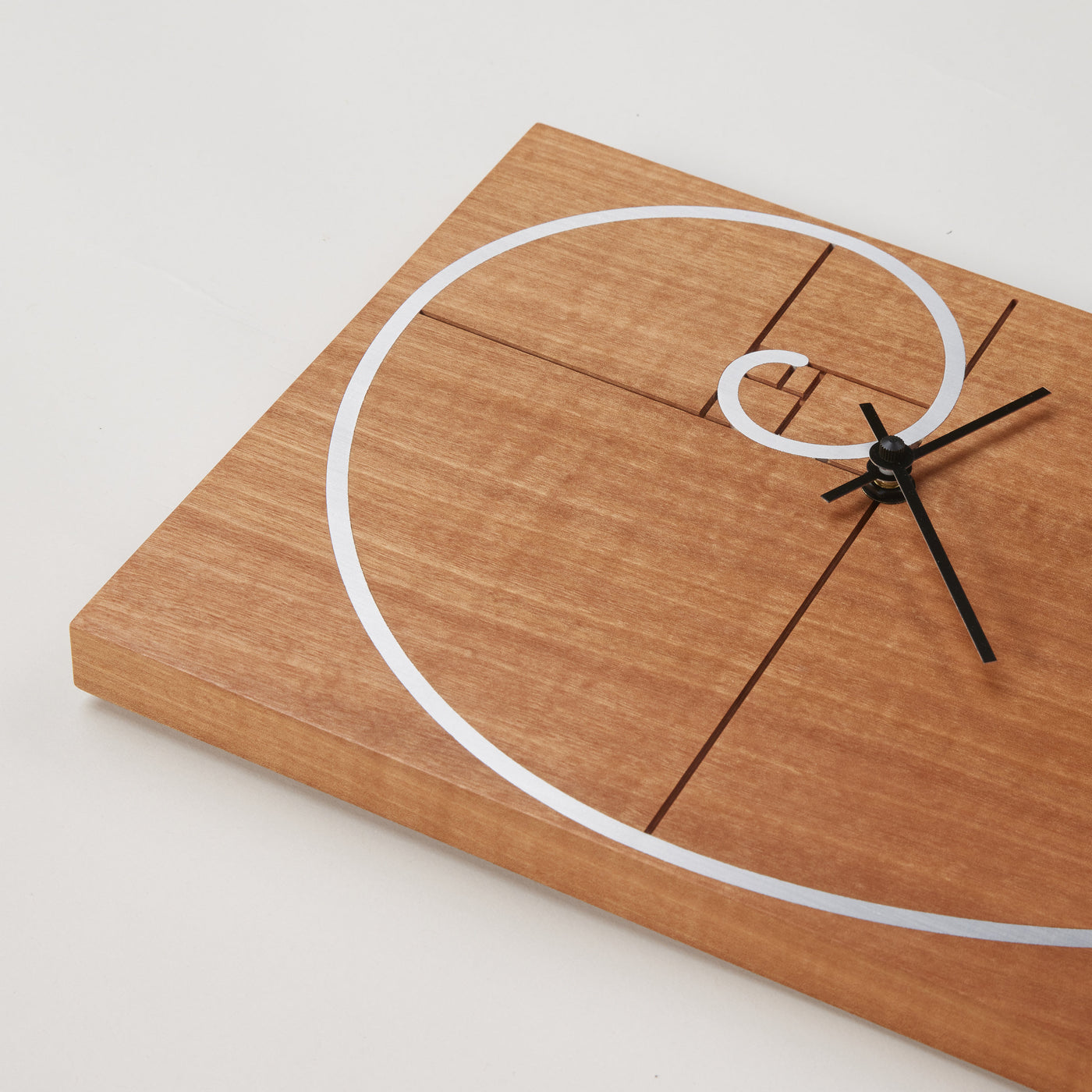 Fibonacci Spiral Clock detail in makore
