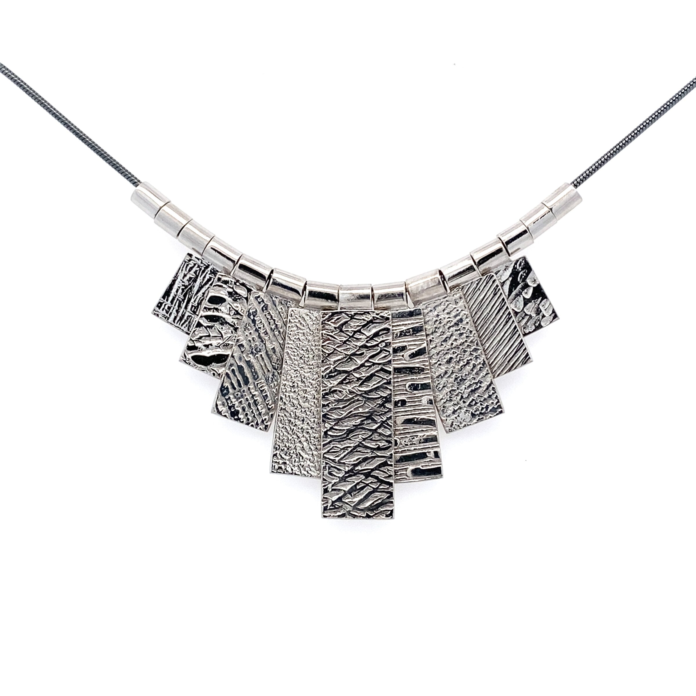 White Rhodium Nine Tab Necklace