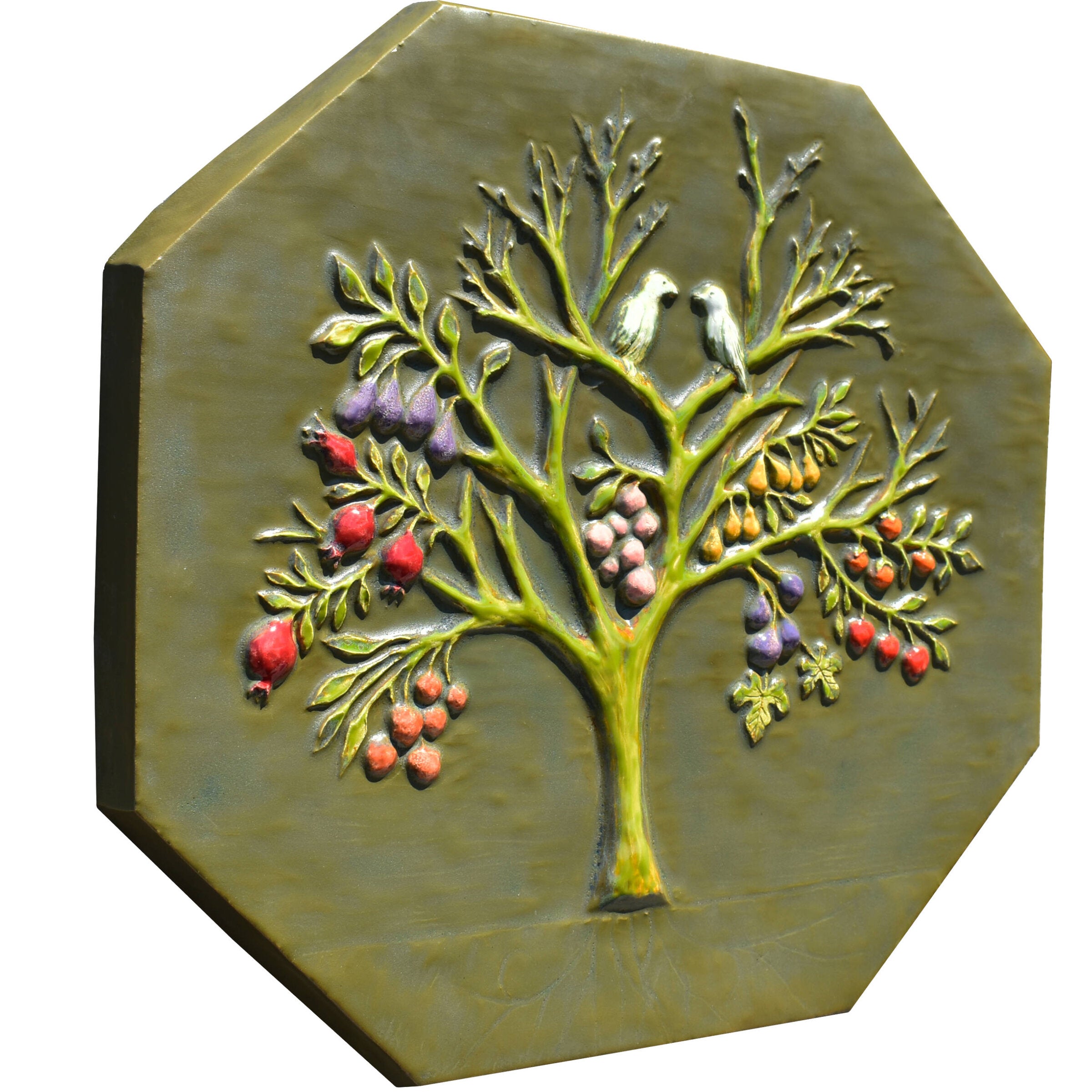 Magic Fruit Tree Octagon Wall Tile in Olive Green