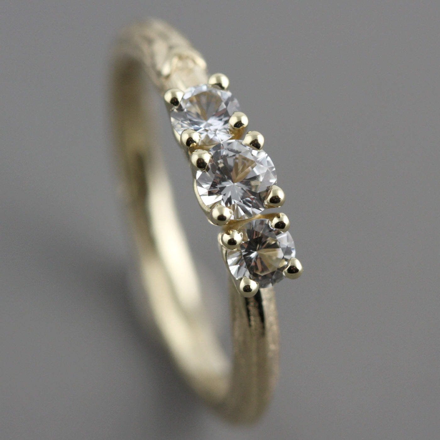 Three-Stone Sapphire Twig Ring with Yellow Gold