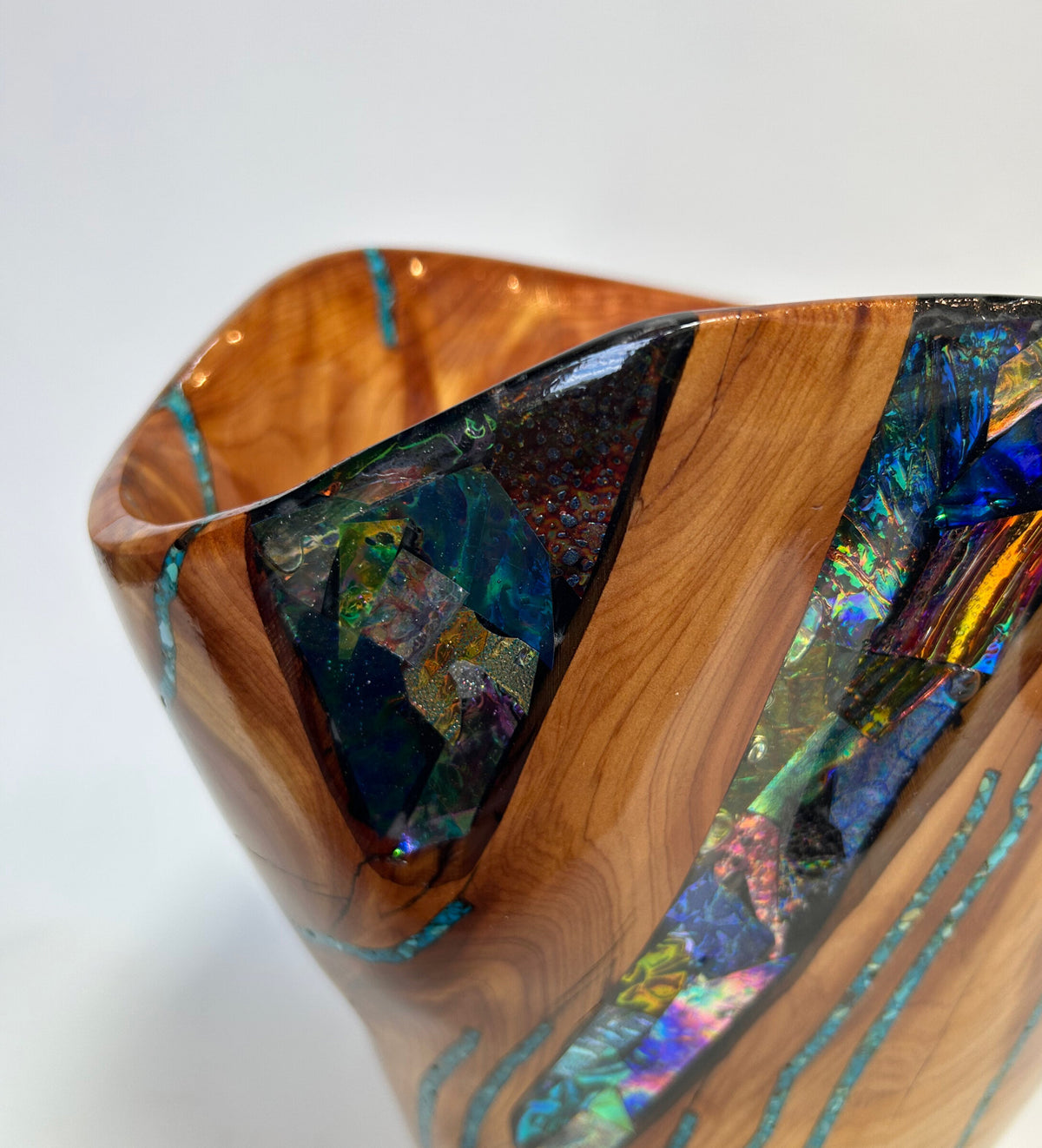 Purple Heart Juniper Vase with Dichroic Glass