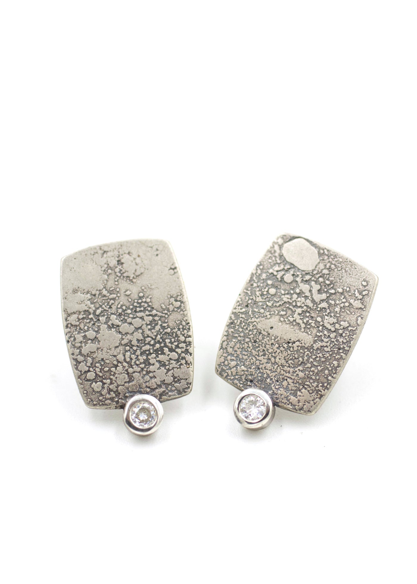 Sterling Silver Rectangle Lichen Texture Moissanite Earrings