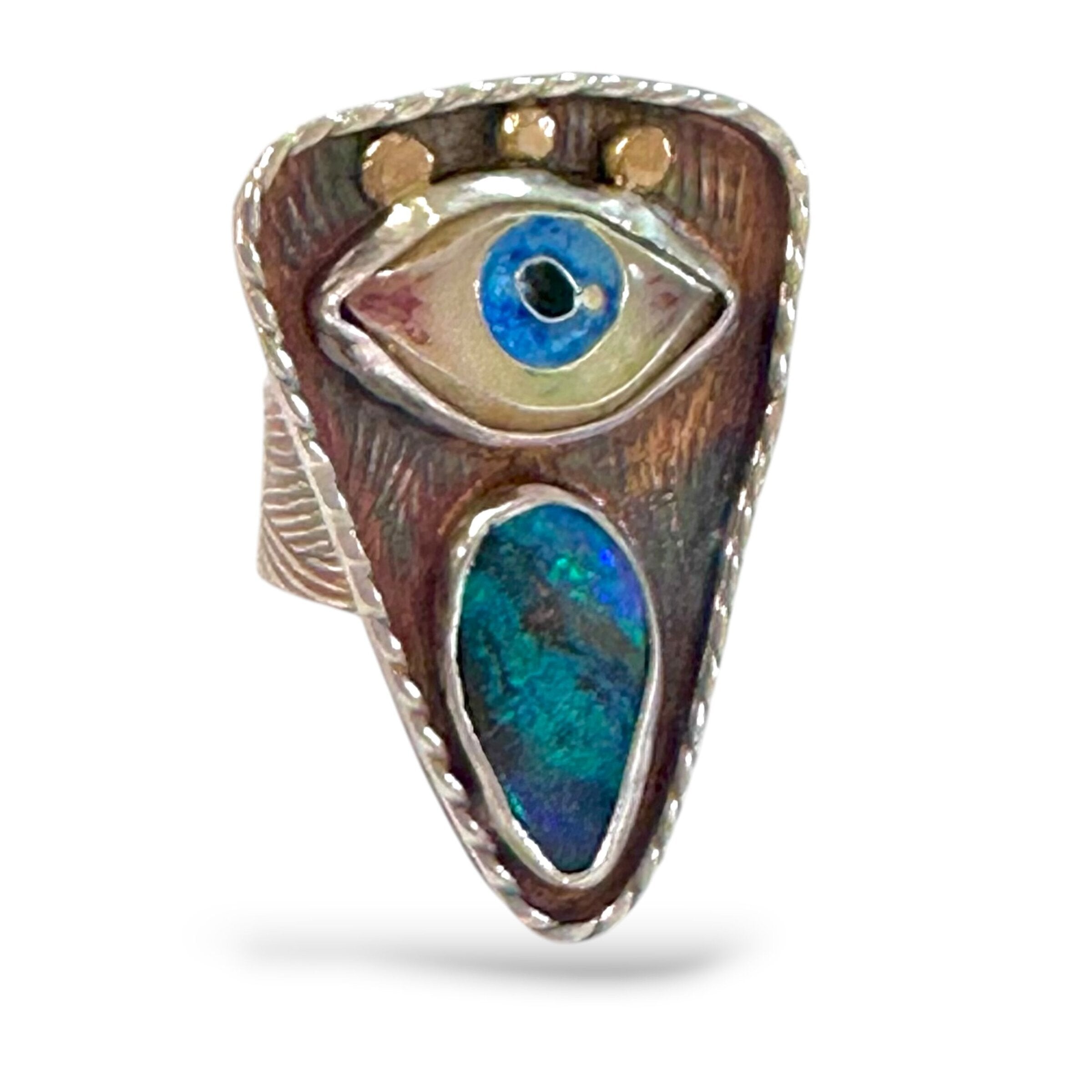 Evil Eye Talisman Ring with Boulder Opal