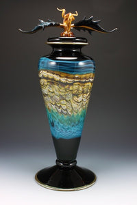 Black Opal Footed Jar with Avian Finial