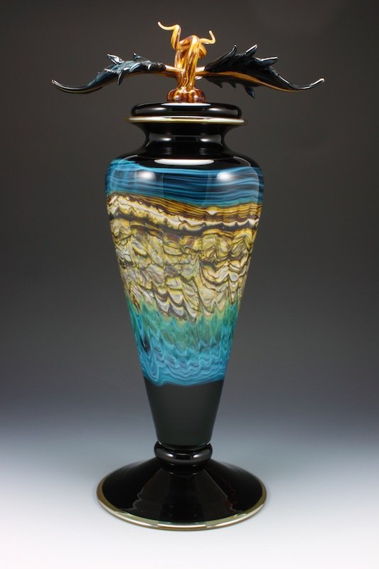 Black Opal Footed Jar with Avian Finial