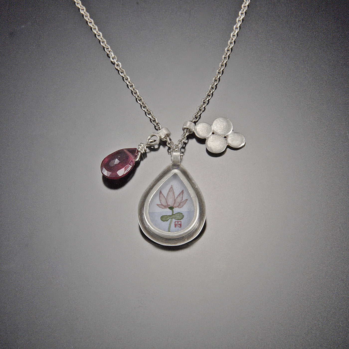 Lotus Charm Necklace with Pink Tourmaline