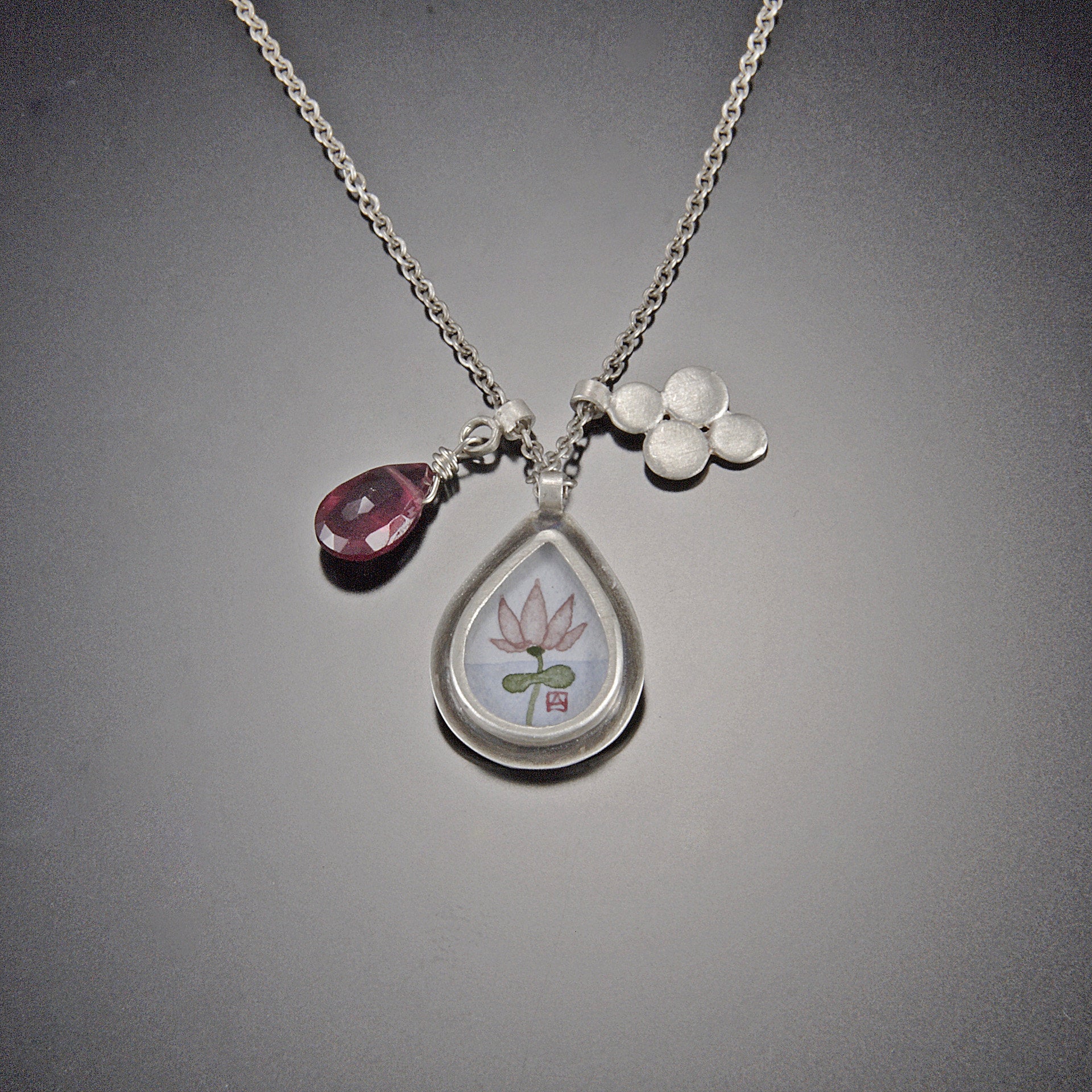 Lotus Charm Necklace with Pink Tourmaline