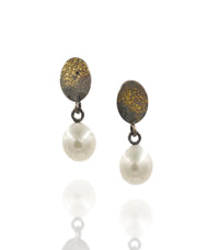 Fused Lichen Gold & Pearl Earrings