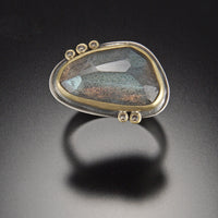Rose Cut Labradorite Ring with Five Diamond Dots