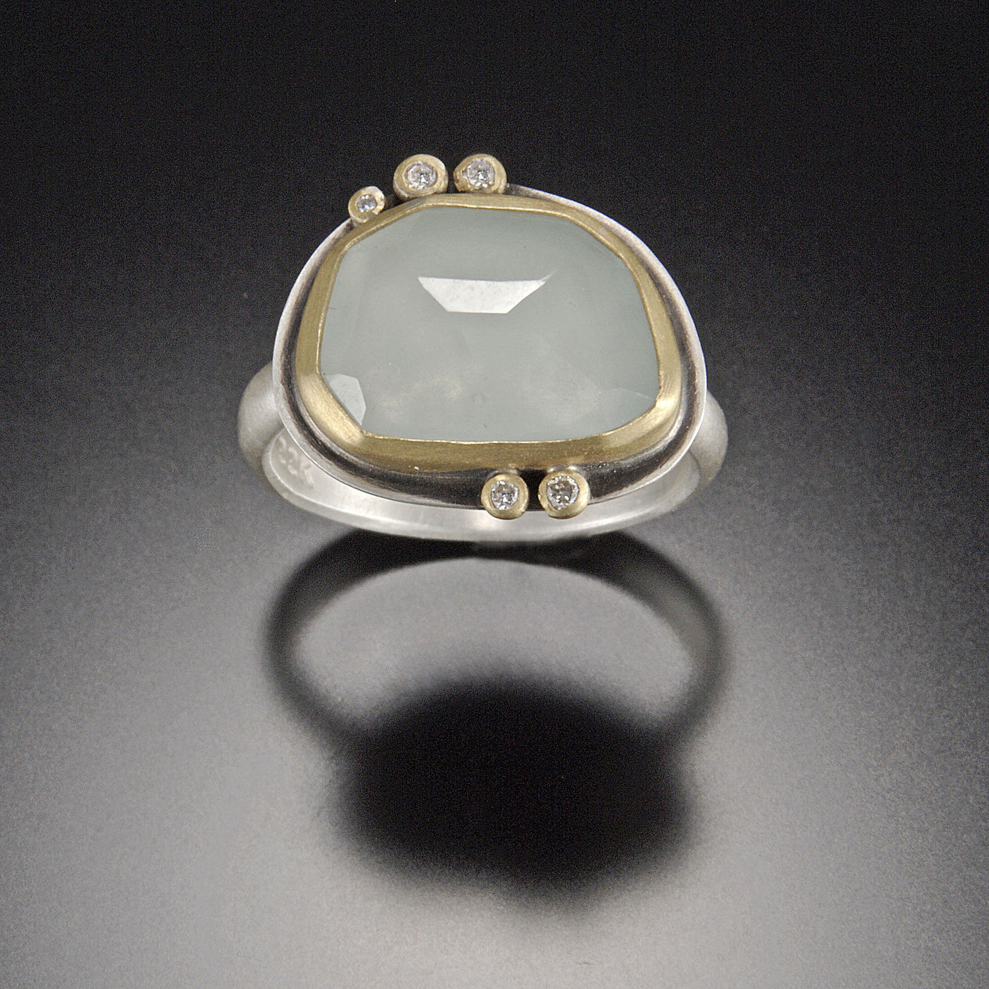Rose Cut Aquamarine Ring with Five Diamond Dots