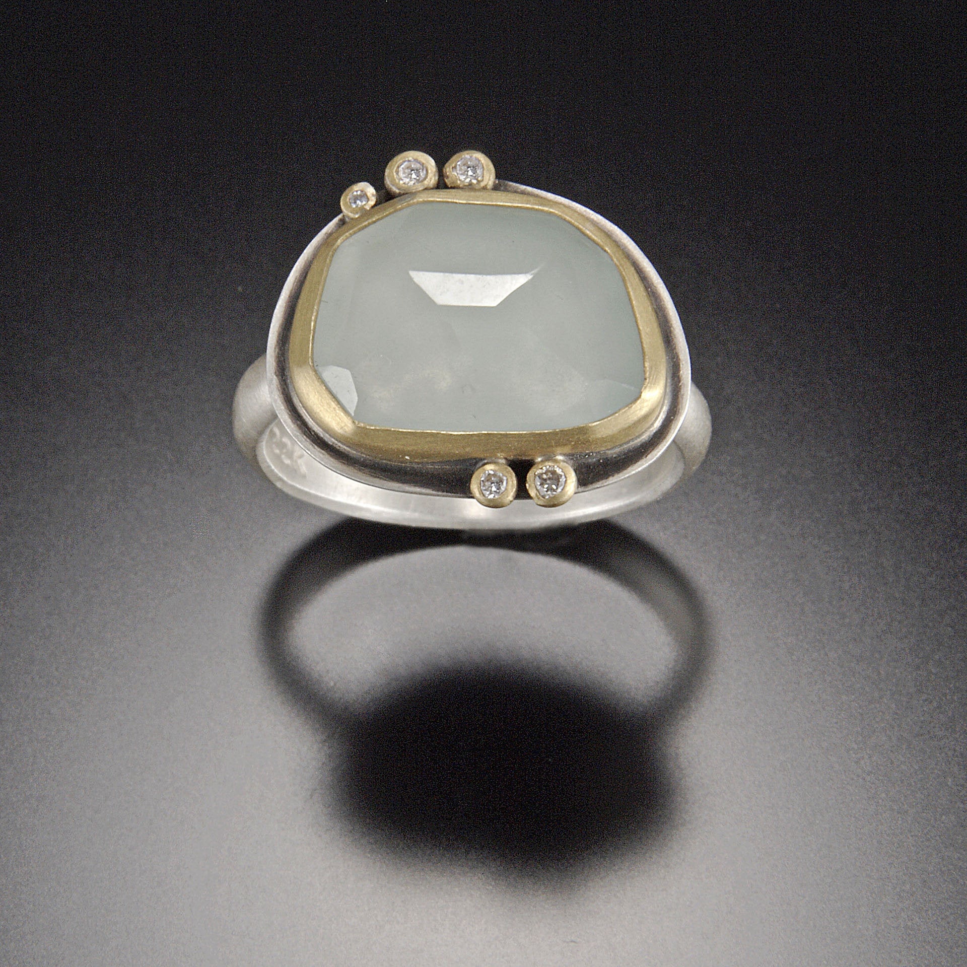 Rose Cut Aquamarine Ring with Five Diamond Dots