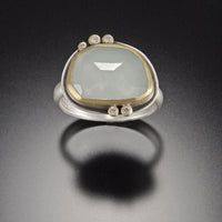 Rose Cut Aquamarine Ring with Five Diamond Dots