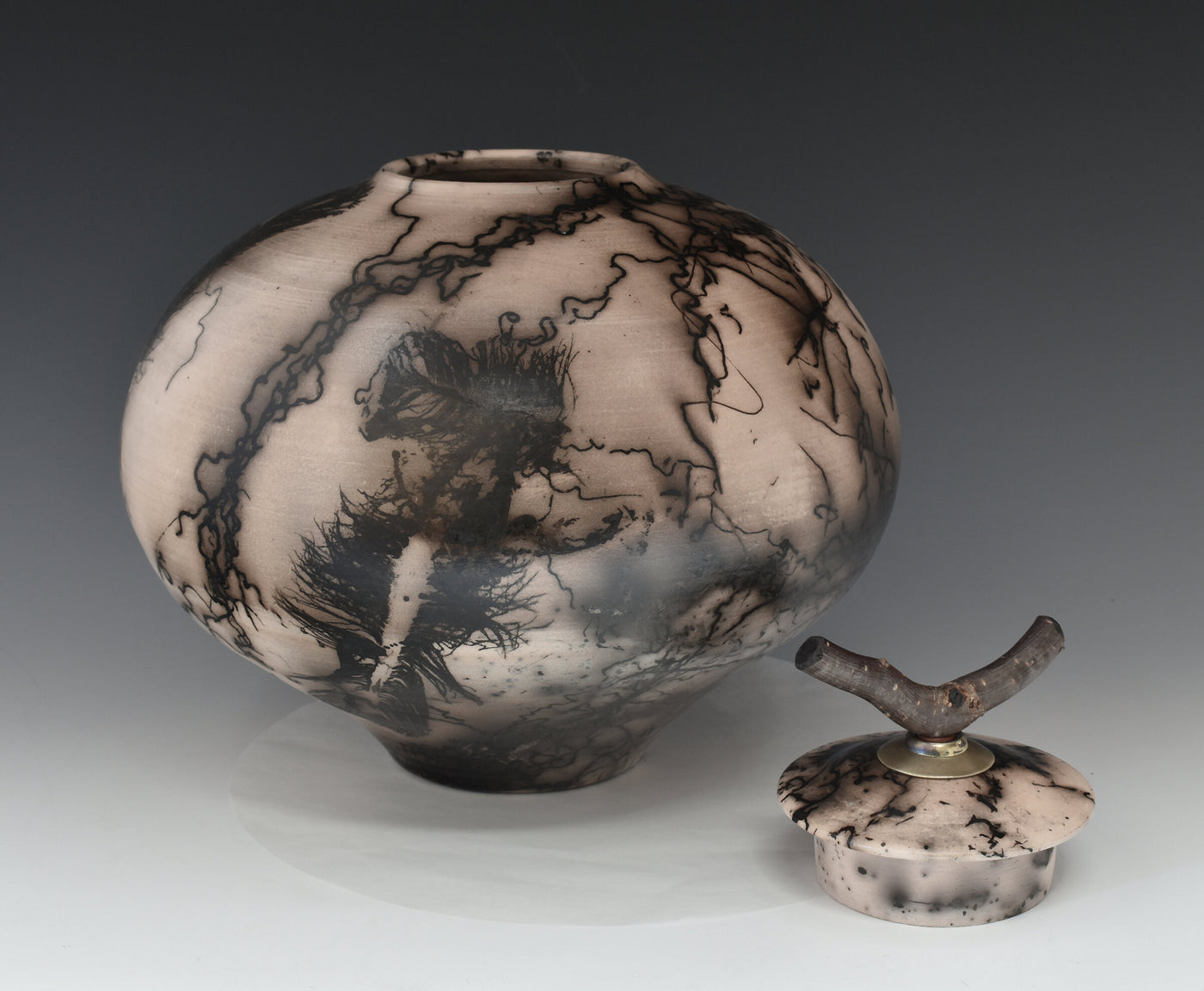 Horsehair Raku Stoneware Jar with Driftwood