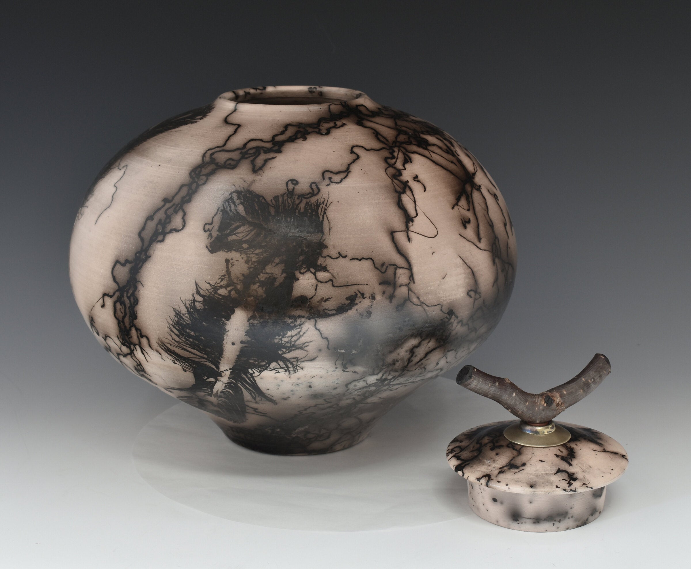 Horsehair Raku Stoneware Jar with Driftwood
