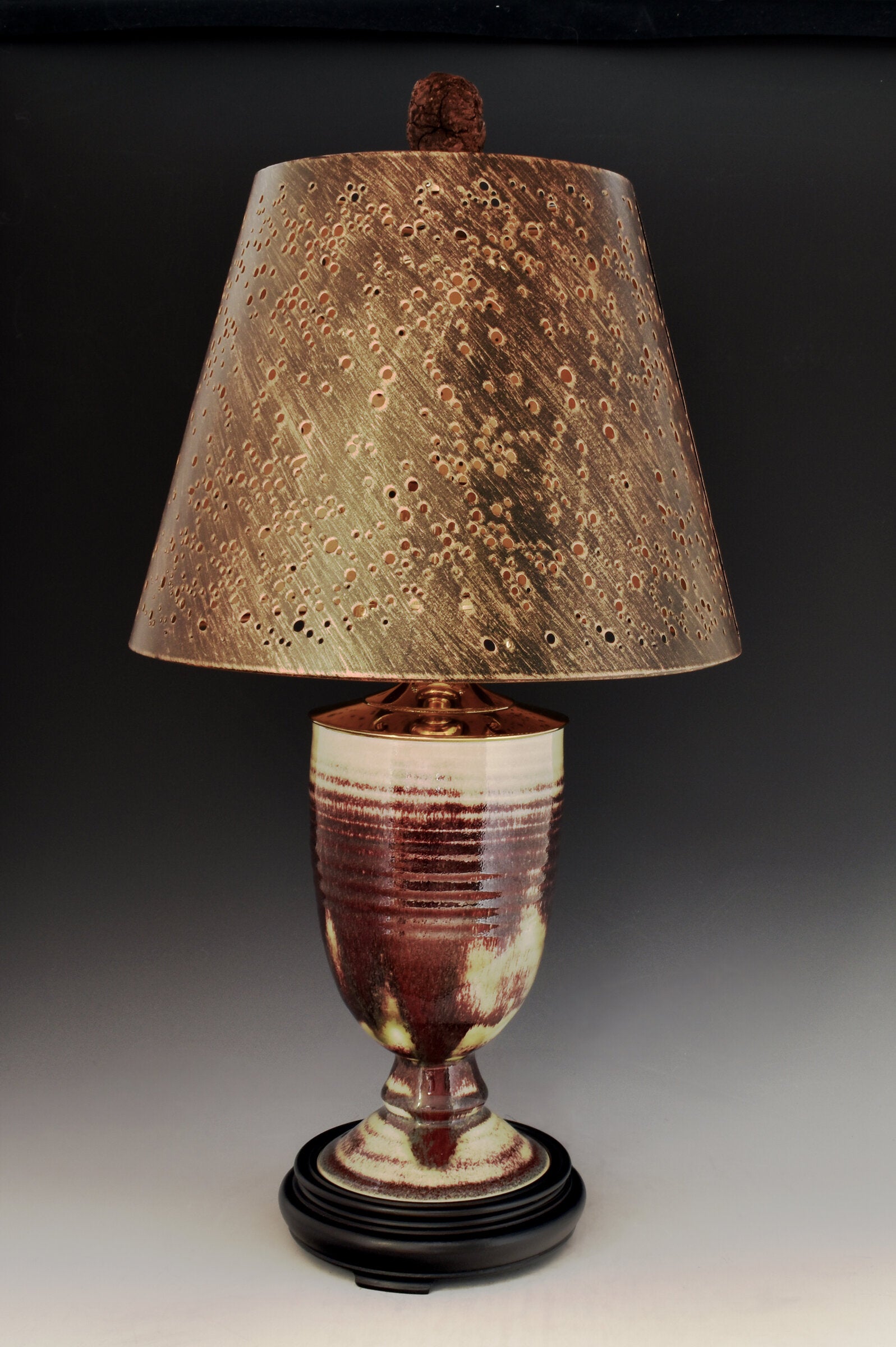 Copper Red Porcelain Lamp with Steel Shade