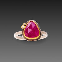 Ruby Ring with Two Diamonds