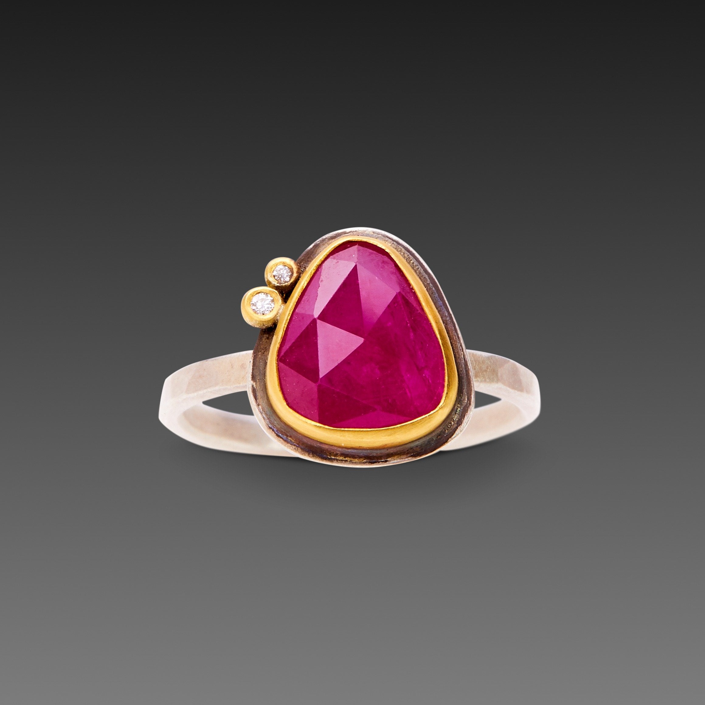 Ruby Ring with Two Diamonds
