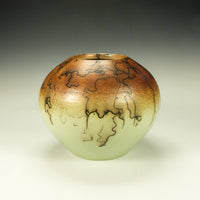 Round Orange and Green Horsehair Raku Vessel