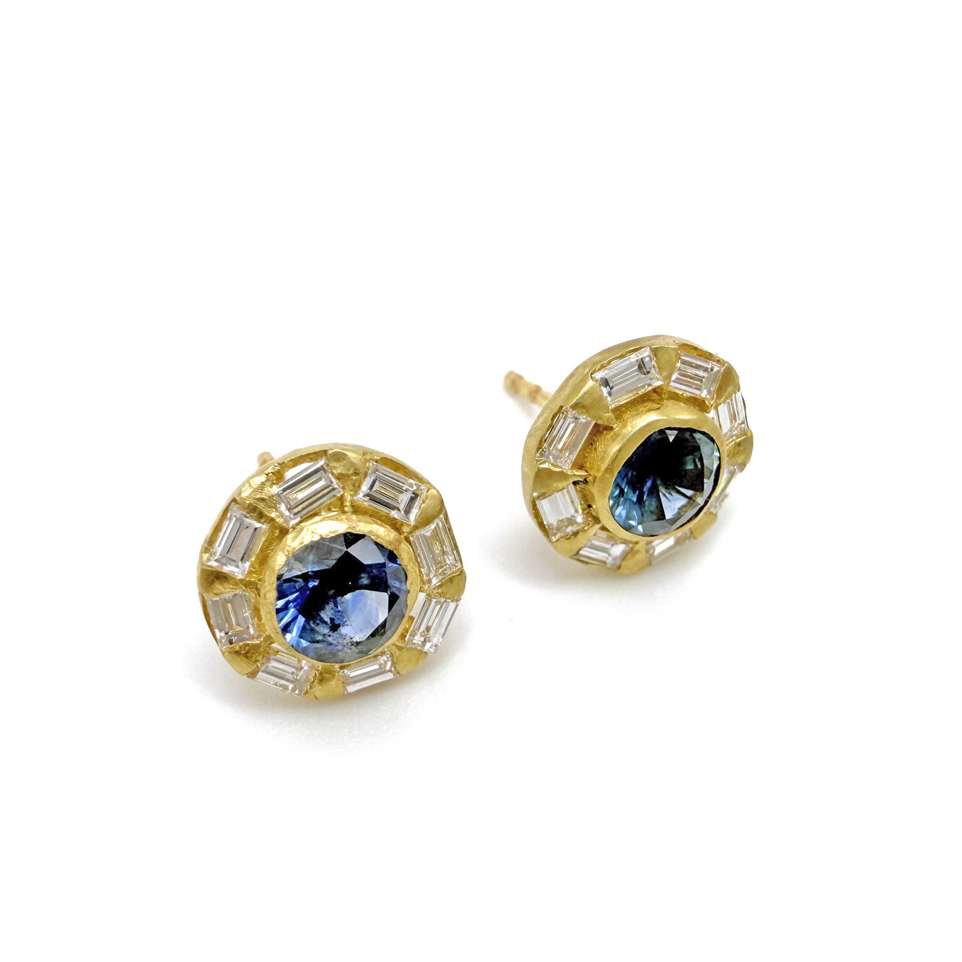 Montana Sapphire & Baguette Diamond Halo Earrings