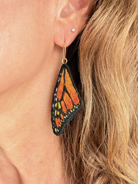Monarch Wing Embroidered Earrings