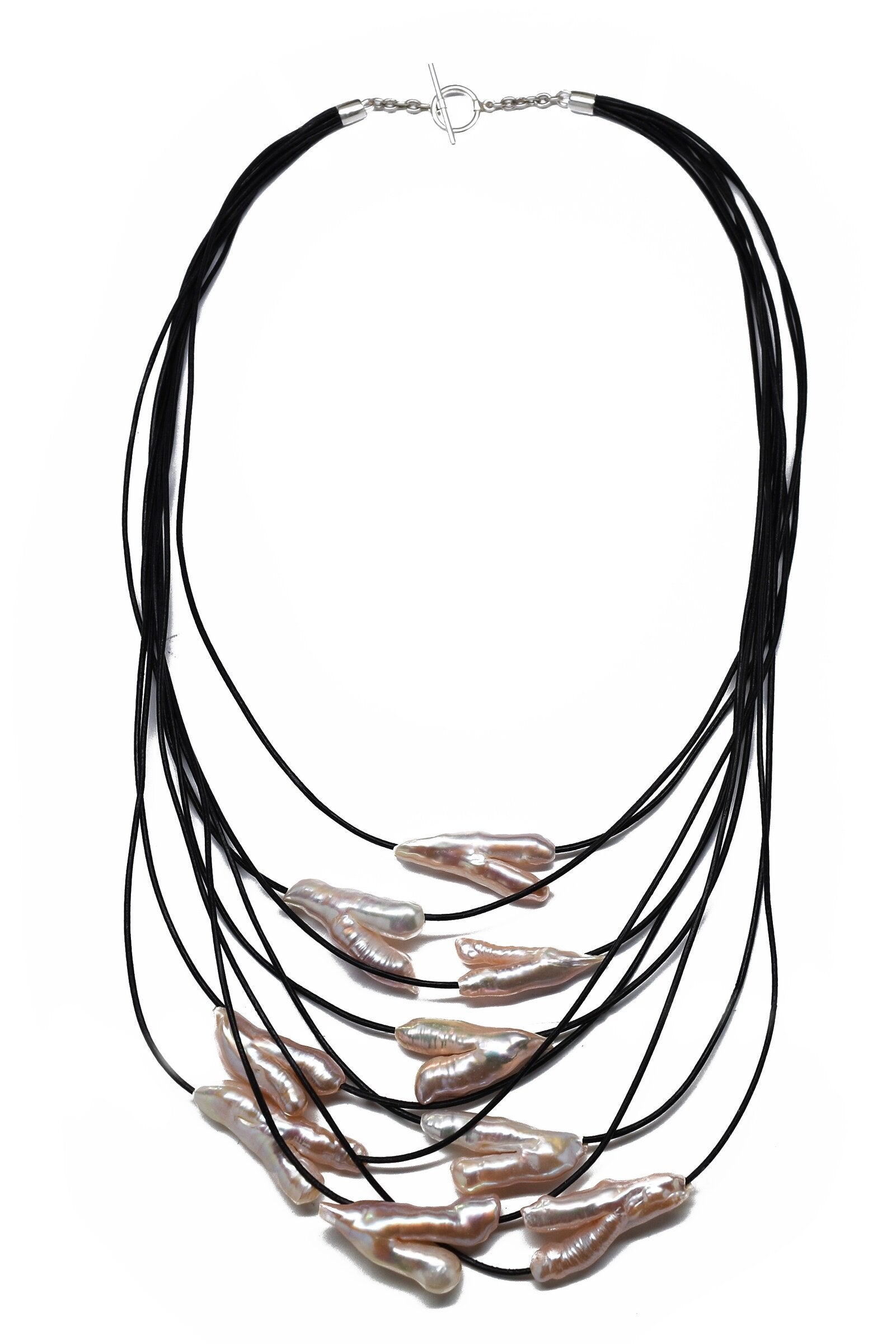 Pink and Black Leather Necklace