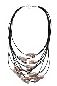 Pink and Black Leather Necklace