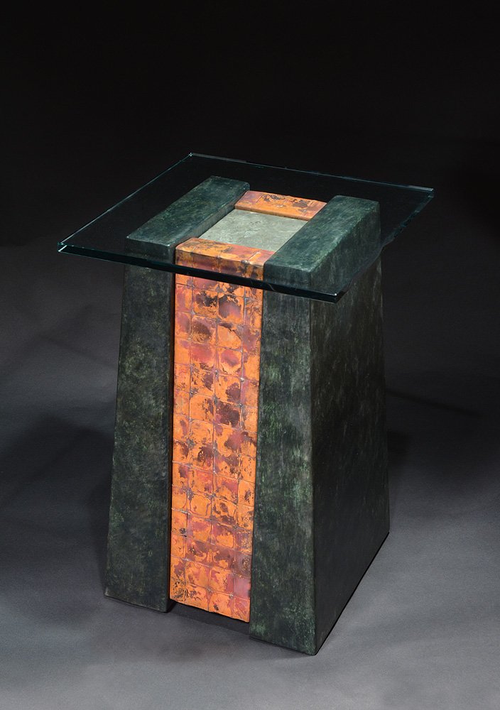 Red Patchwork Pedestal Table