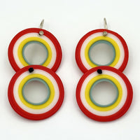Red, Turquoise & Yellow Lined Circles Earrings
