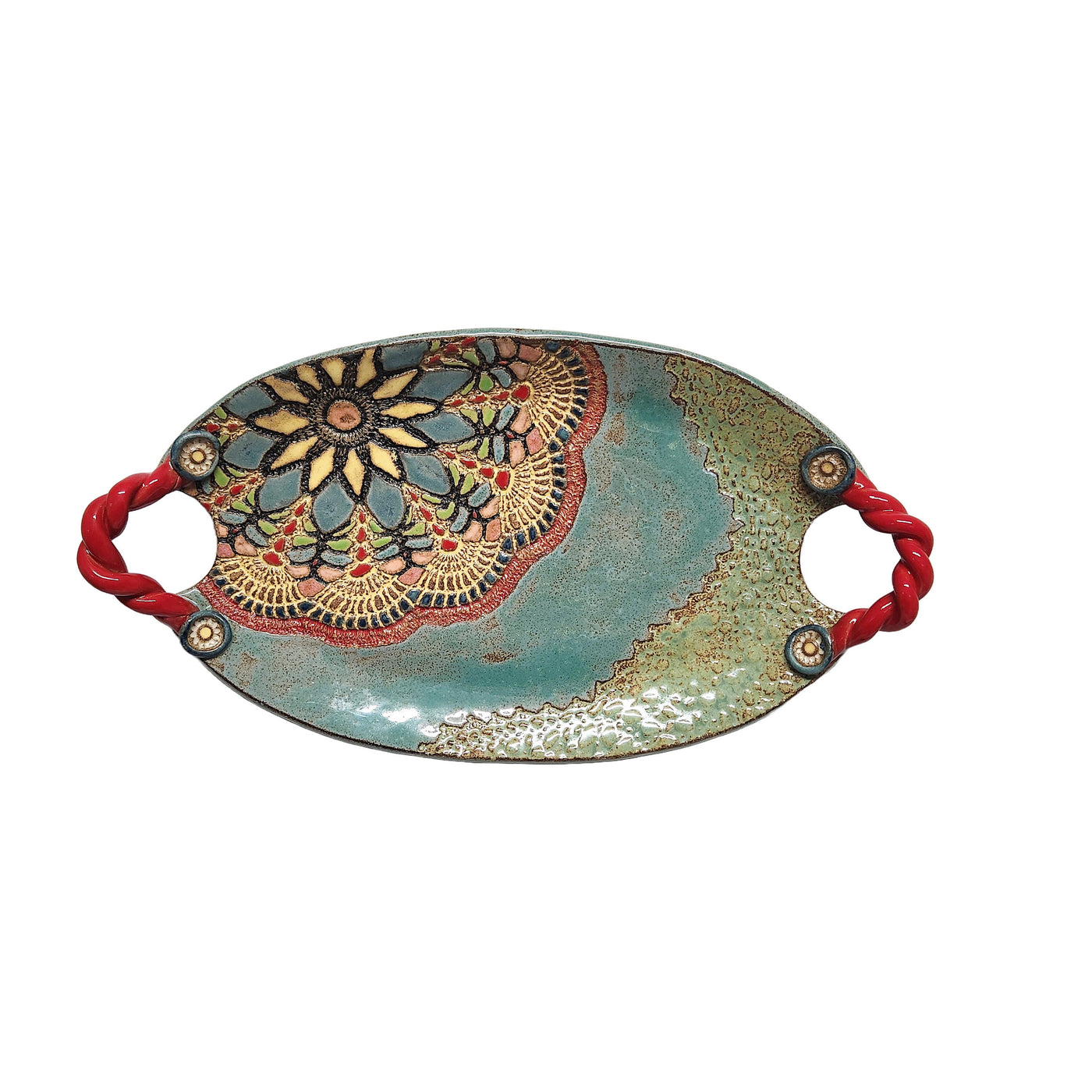 Sunburst Oval Tray with Twisted Handles