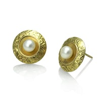 Disk Studs with Bottom Pearl Earrings