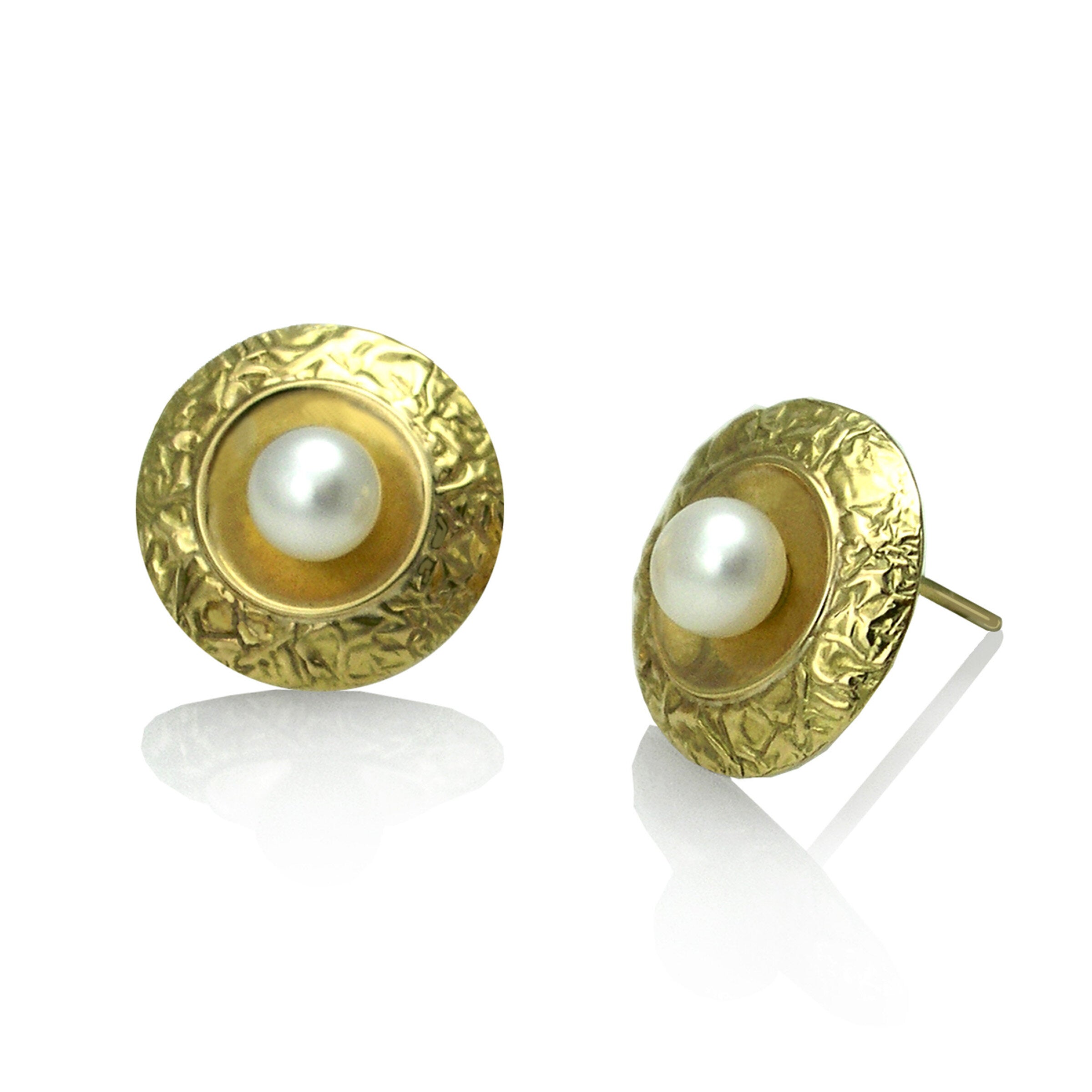 Disk Studs with Bottom Pearl Earrings