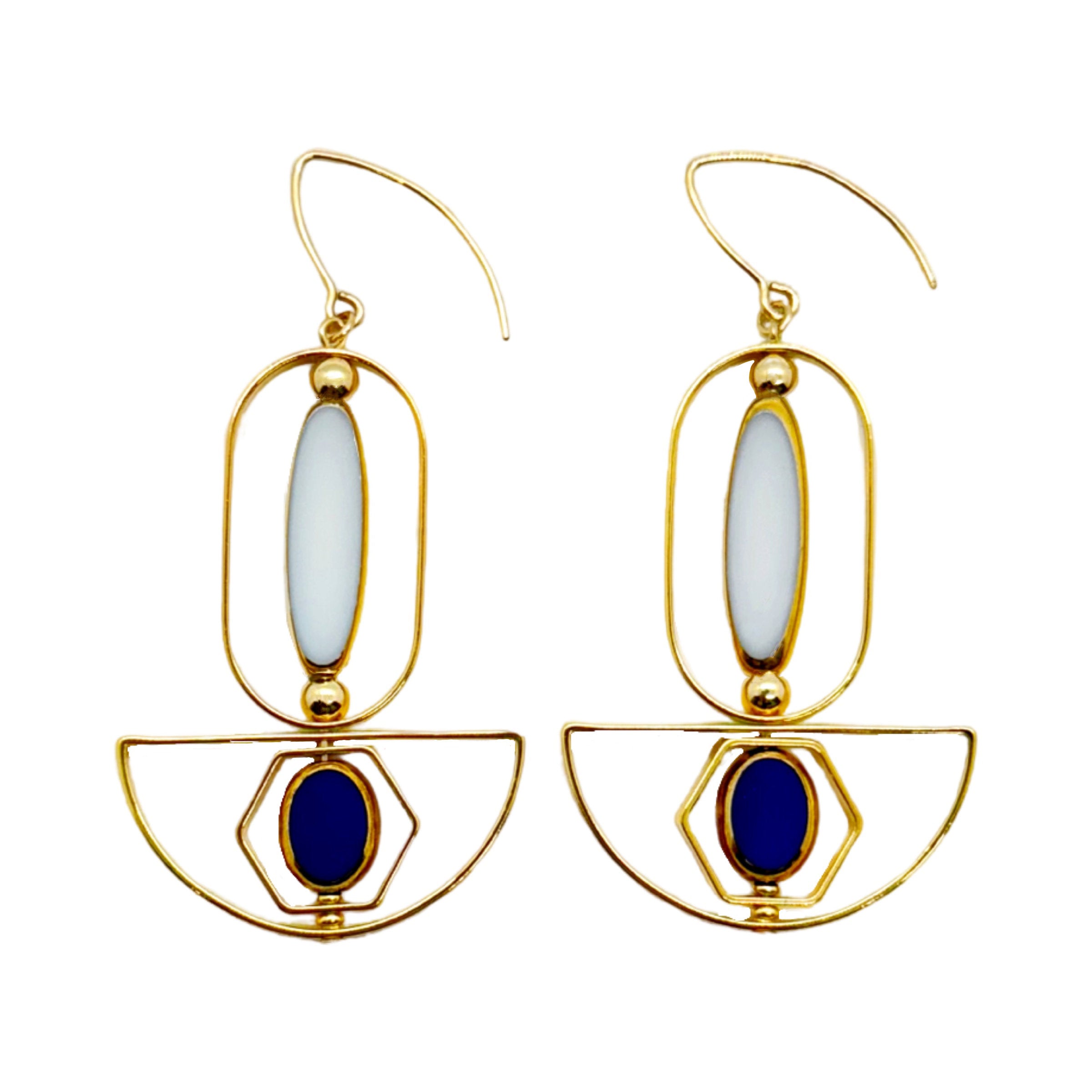 White & Blue Art Deco Earrings