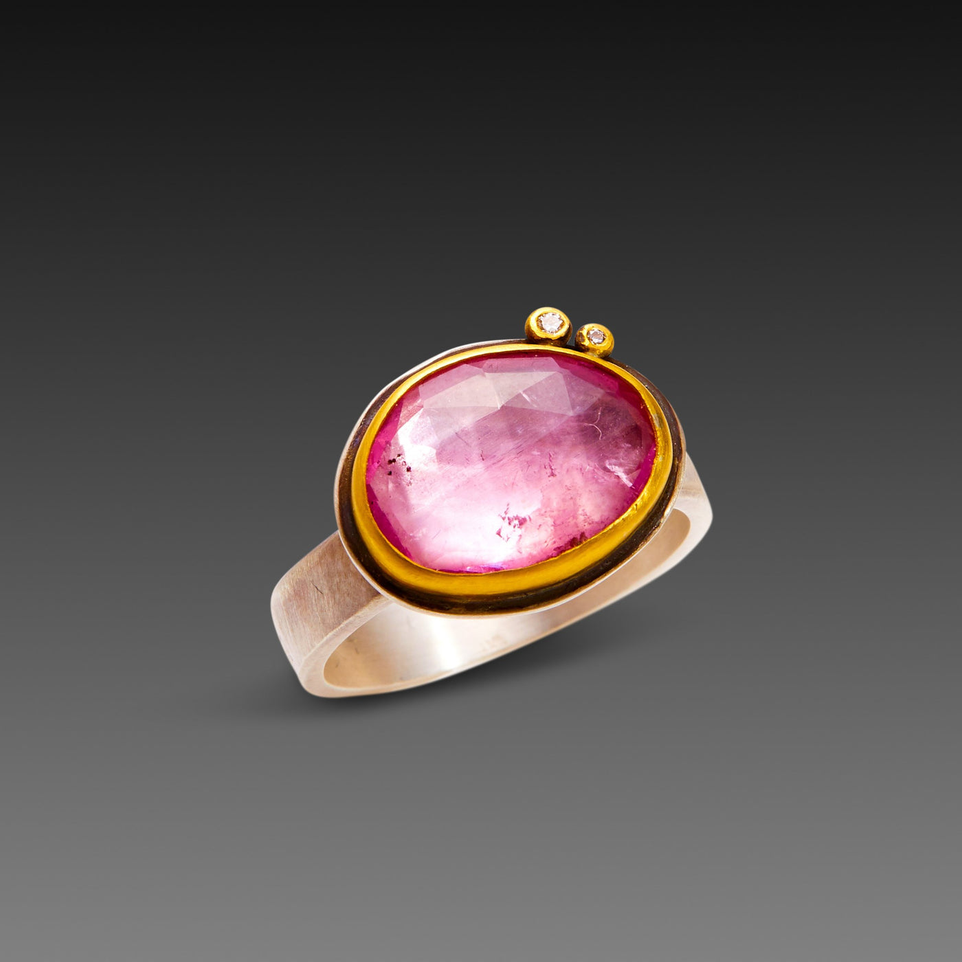 Pink Tourmaline Ring with Diamond Dots