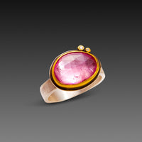 Pink Tourmaline Ring with Diamond Dots