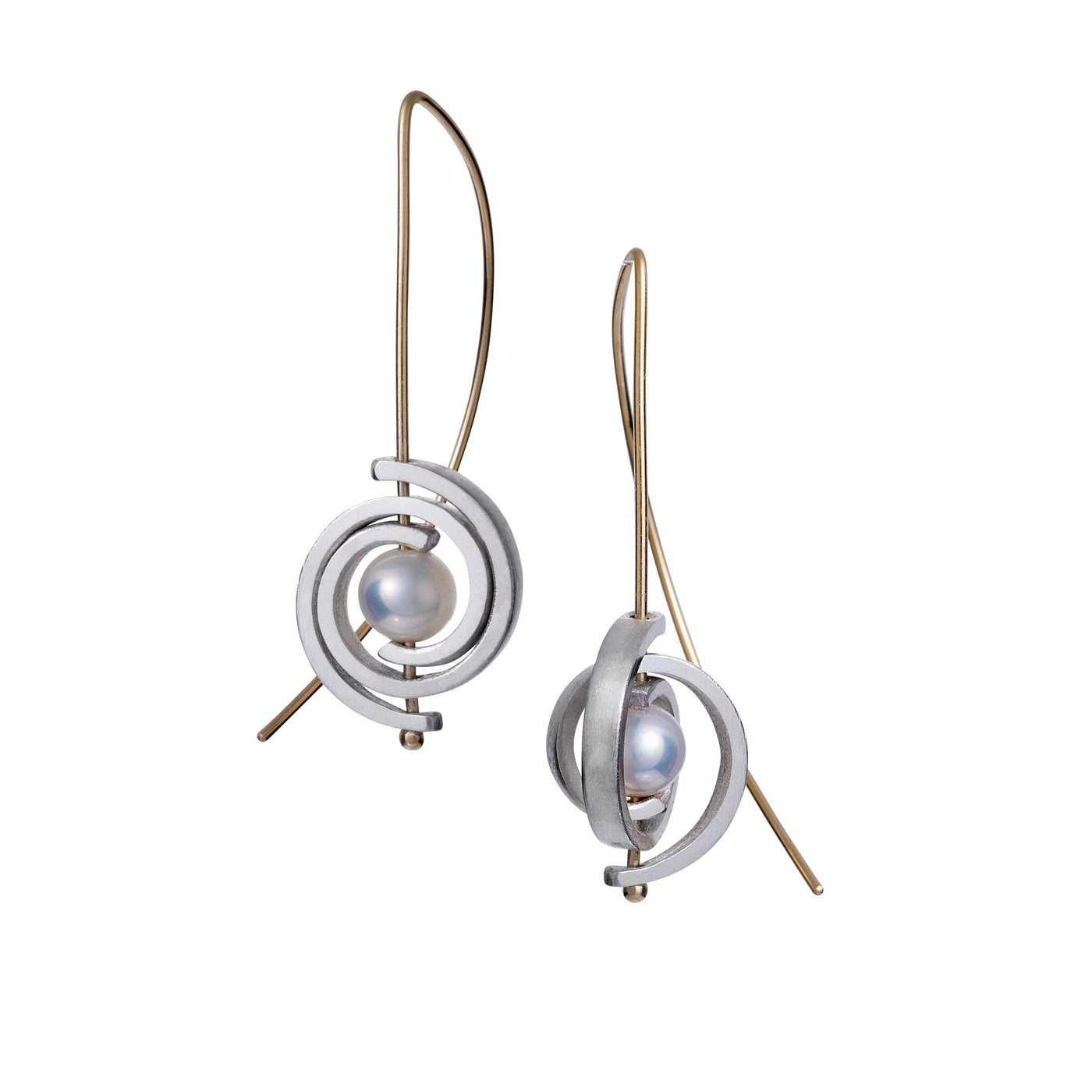 Orbits Small Spiral Earrings with White Pearl