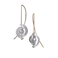 Orbits Small Spiral Earrings with White Pearl