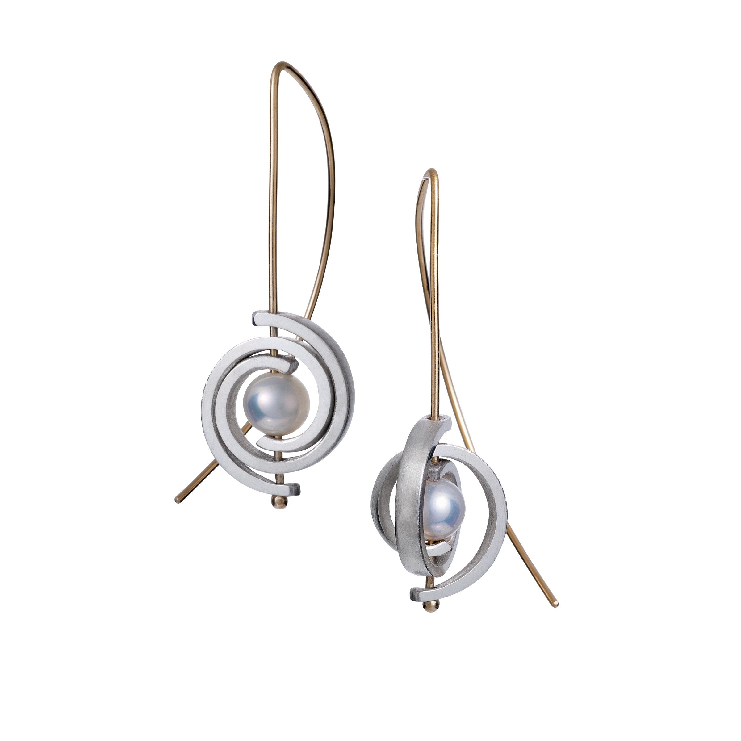 Orbits Small Spiral Earrings with White Pearl