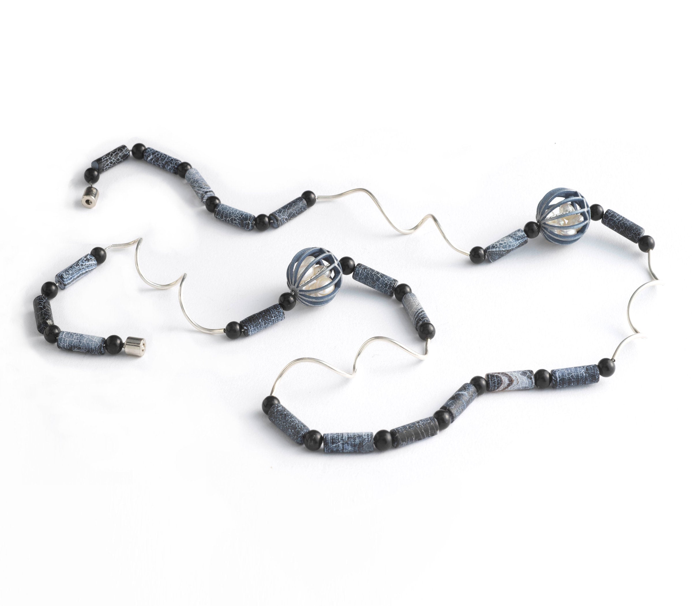 Gray Weathered Stone, Globe and pearl Necklace