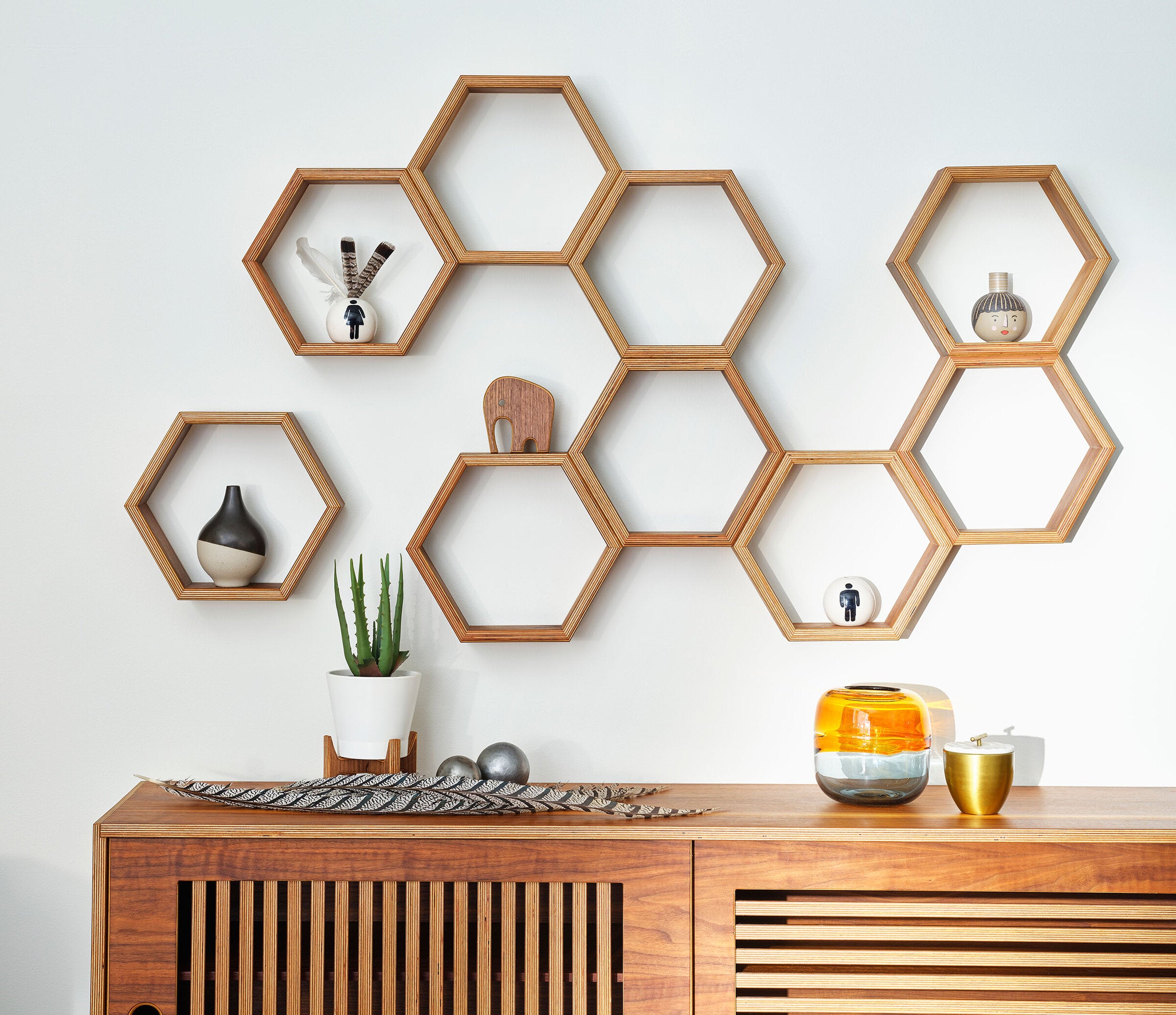 Hexagon Wood Wall Shelf
