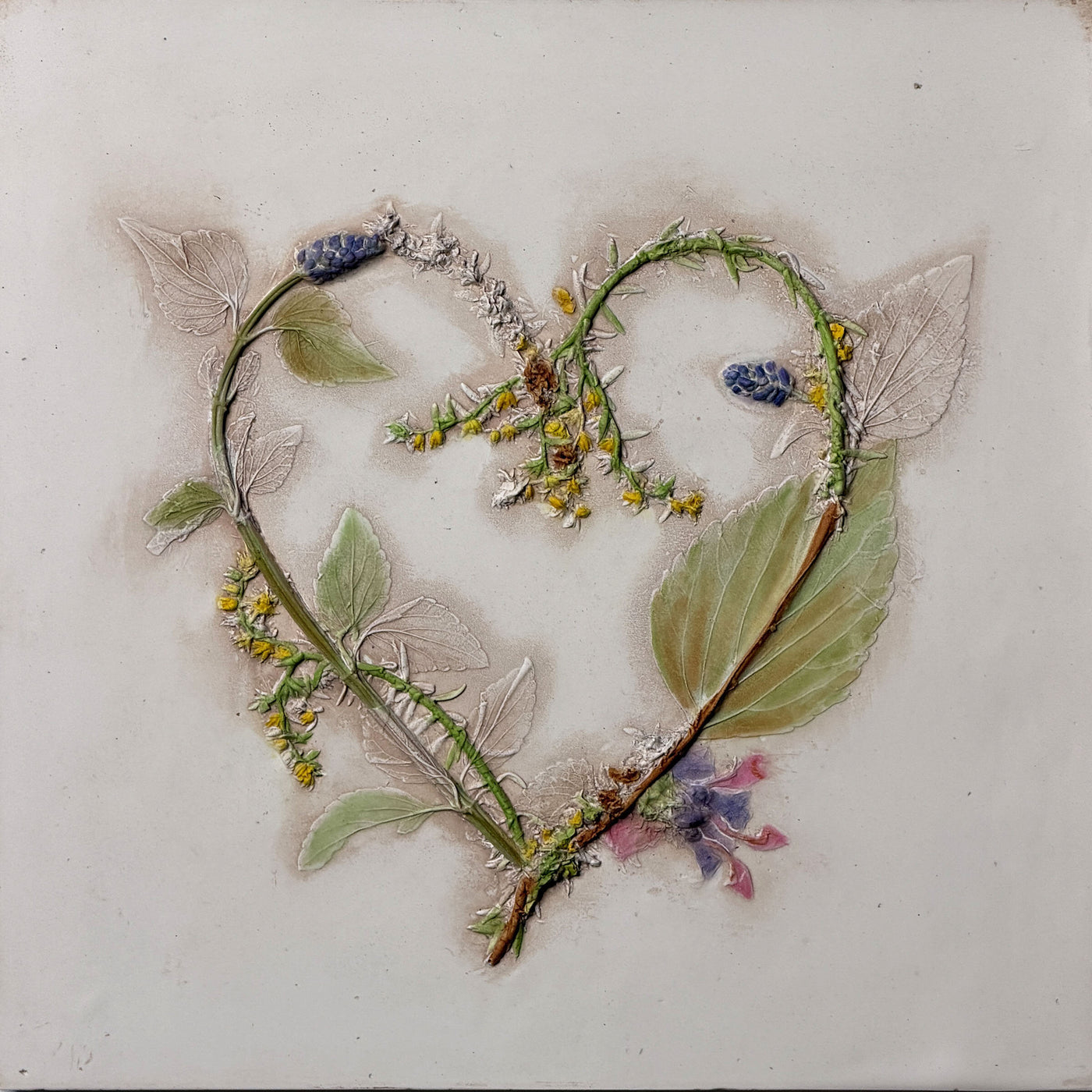 Yellow Sedum & Purple Salvia Heart Tile