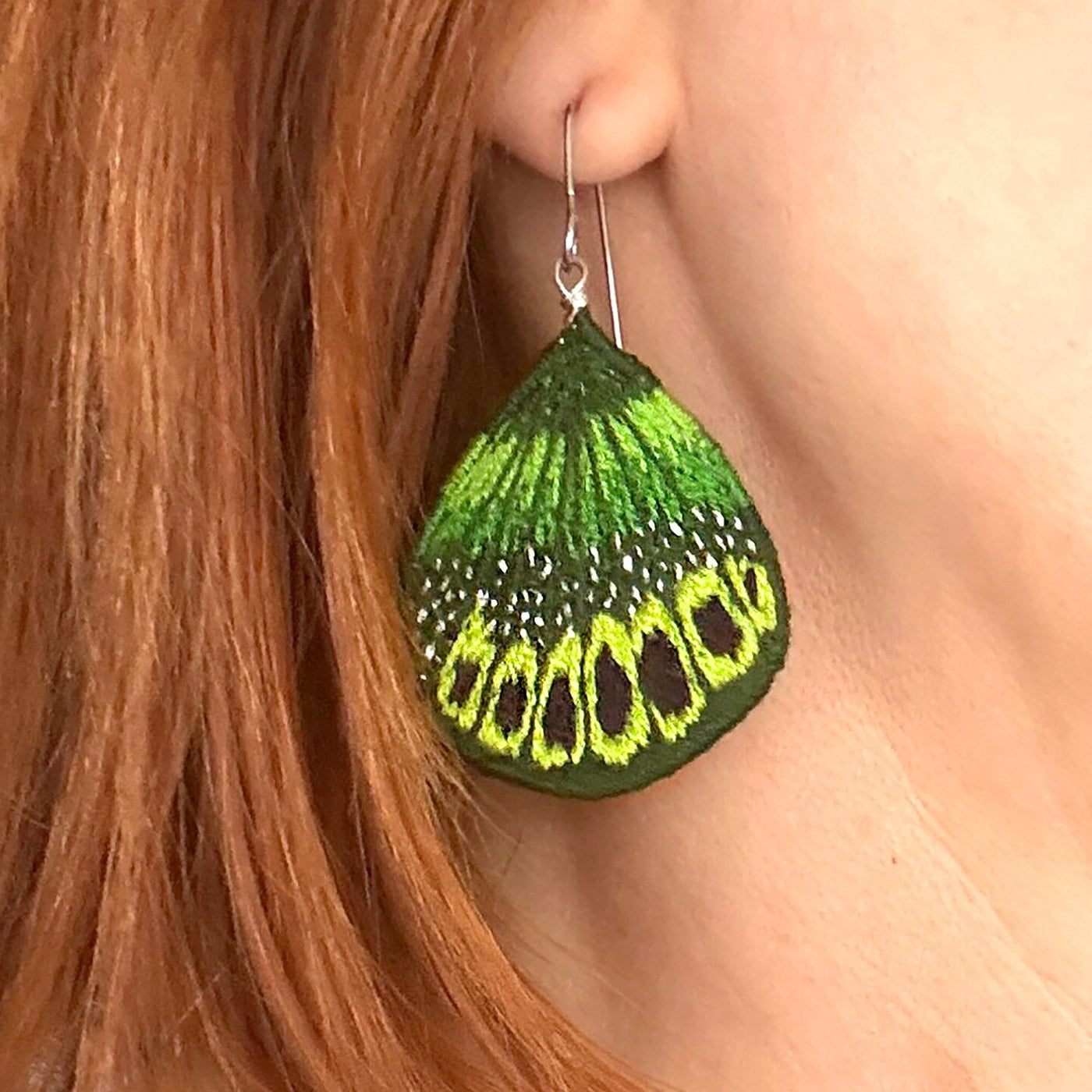 Green Butterfly Wing Earrings