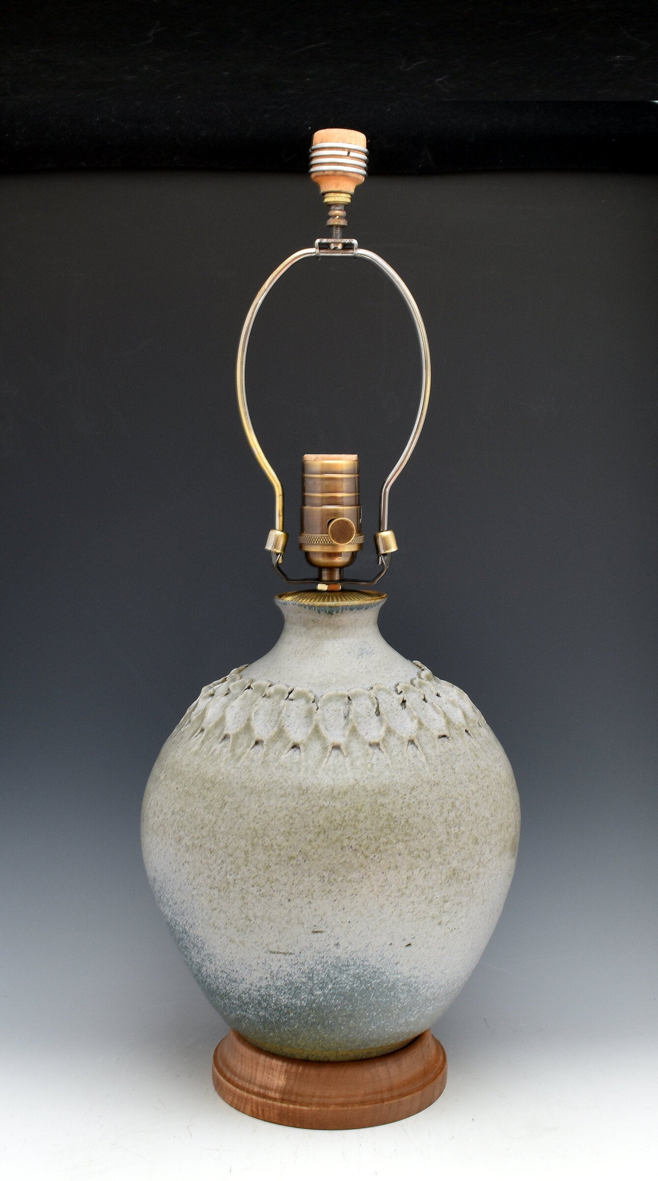 Dusty Blue Stoneware Lamp with Linen Shade